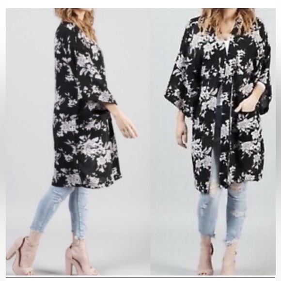 Spiritual Gangster Other - Spiritual Gangster Floral Black and White Kimono